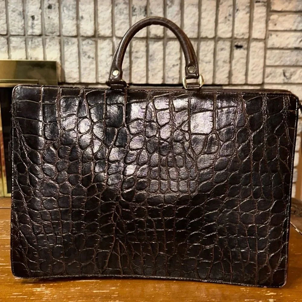 Jackson Brown Faux Pebbled Leather Laptop Document Accordion Briefcase Bag